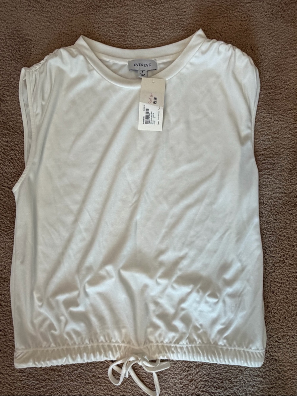 Evereve Cream Sleeveless Drawstring Hem Tank